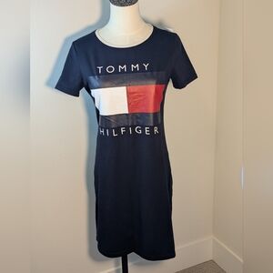 Tommy Hilfiger t shirt dress logo Short Sleeve Size XS Navy Blue Crew Neck 90s